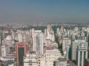 The Sao Paulo skyline, and smog.
